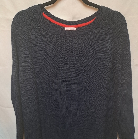 Mer Sea Camden Travel Side Slit Pullover Button Detail Sweater Navy Blue OS - Picture 1 of 13